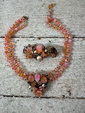 Antique 1920s Poured Glass Unusual Incredible Regency Look Necklace And Brooch